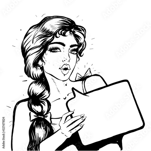 Pop art retro style comic book panel with fashion beautiful girl talking nonsense small talk chatter in speech bubble vector poster design black and white