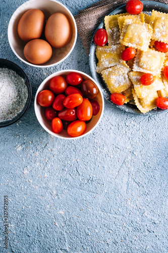 Delicious homemade stuffed ravioli with natural ingredients. photo