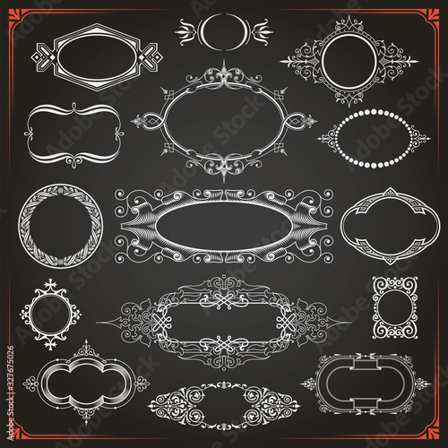 Decorative rounded circle and oval frames and borders set