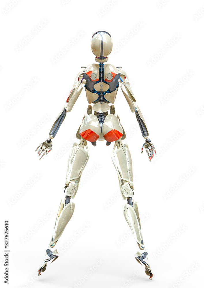android girl doing a modern dance in white background rear view android girl doing a modern dance in white background rear view
