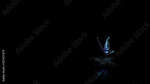 flying blue butterfly with falling magic dust