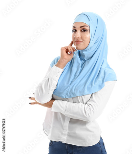 Beautiful Arab woman on whi...