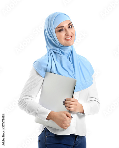 Young Arab woman with lapto...
