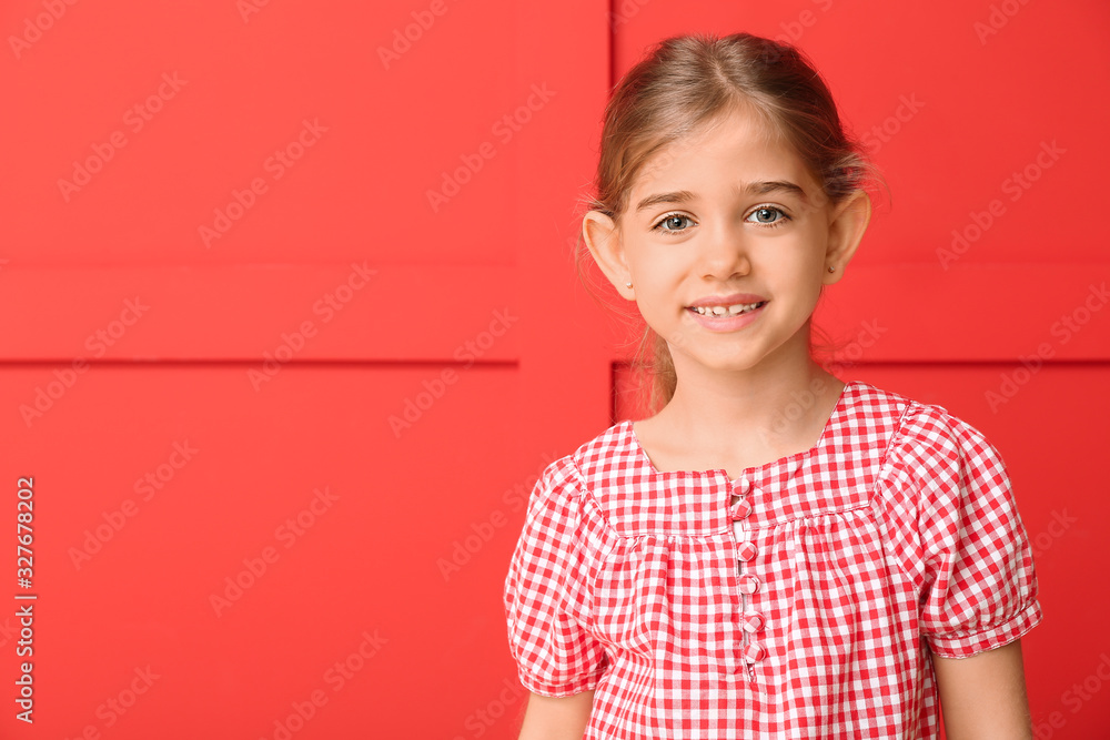Happy little girl with healthy teeth on color background Happy little girl with healthy teeth on color background