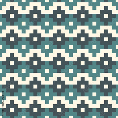 Chakana inca crosses seamless pattern. Ethnic embroidery print. Ornamental folk wallpaper. Native american ornament