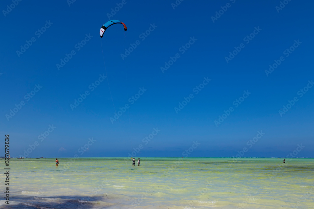 Kiteboarding, kitesurfing. Zanzibar island. Tanzania. Africa Kiteboarding, kitesurfing. Zanzibar island. Tanzania. Africa