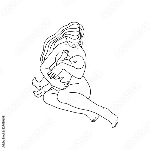 Woman is breastfeeding a newborn baby. Lactation and a healthy childhood.