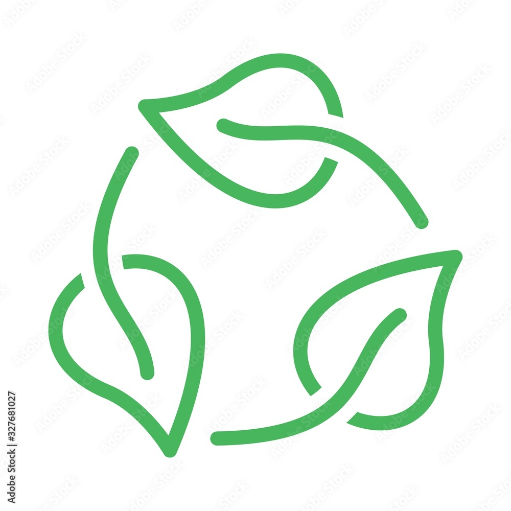 Green recycle leaves icon in flat style. Green recycle leaves icon in flat style.