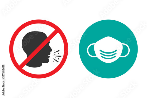 No cough and medical mask icons in a flat design