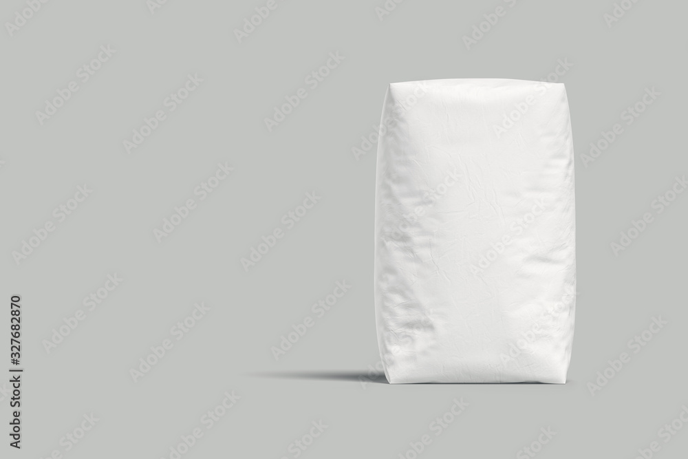 White bag or sack isolated on light background. Mockup for design. 3d render White bag or sack isolated on light background. Mockup for design. 3d render