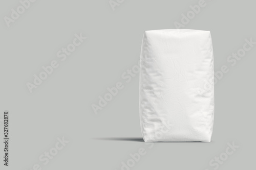 White bag or sack isolated on light background. Mockup for design. 3d render
