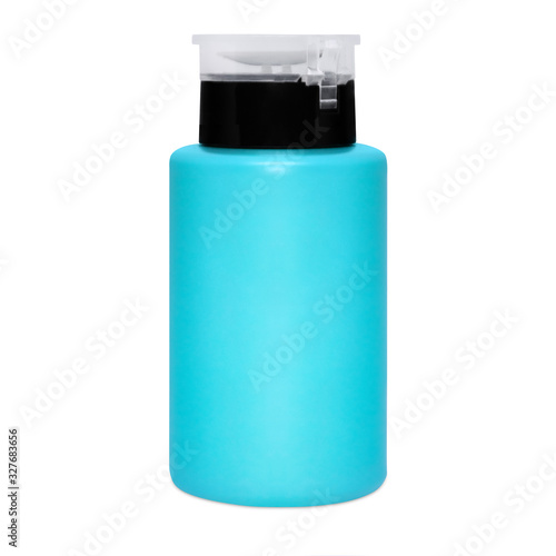 blue plastic bottle isolated on white background