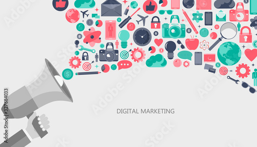 Digital marketing concept. Flat vector illustration.