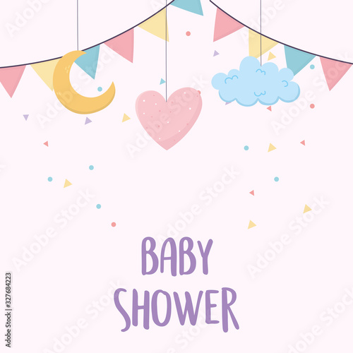 Obraz na płótnie baby shower heart cloud moon flags card cartoon decoration
