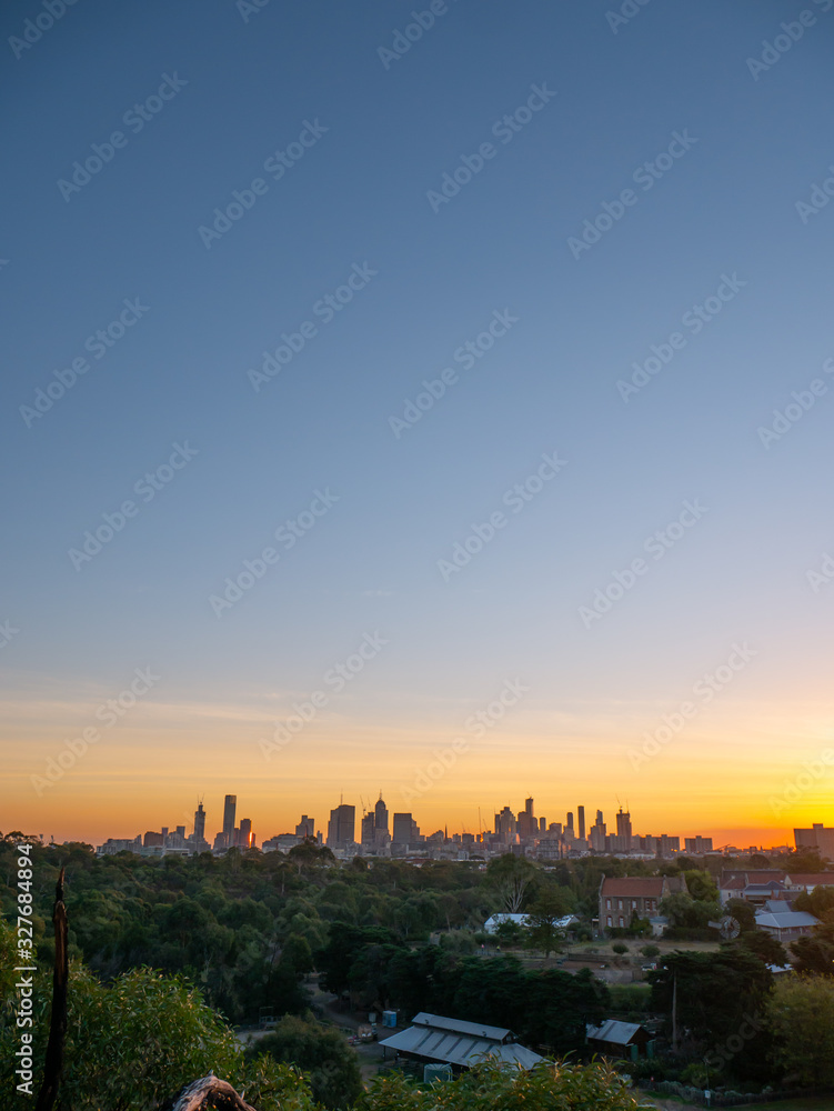 sunset over city