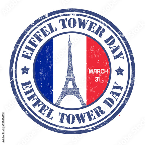 Eiffel Tower Day sign or stamp