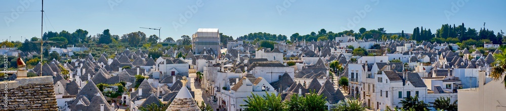 Panoramic View Of Alberobello Ancient City Ancient City With Typical Trulli Houses Apulia Italy.