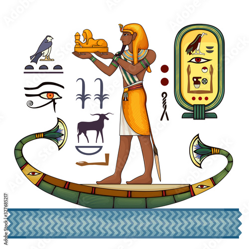 Pharaoh .Egyptian ancient symbol, isolated figure of ancient egypt deities.