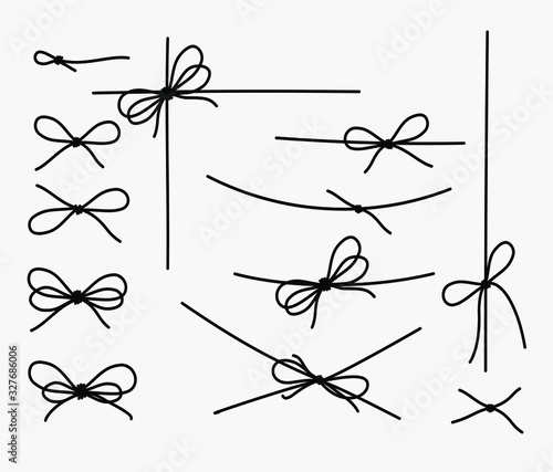 Set of rope knots, marine knots, bows, vector illustration. photo