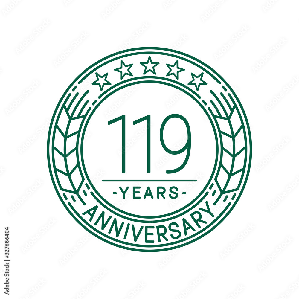 119 years anniversary celebration logo template. Line art vector and illustration.