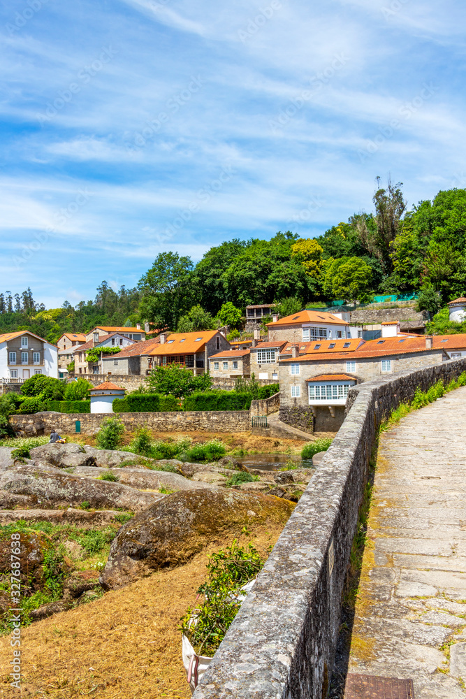 A Ponte Maceira view from the bridge in A Coruna Province, Galicia, Spain on the Fisterra-Muxia Way of St. James