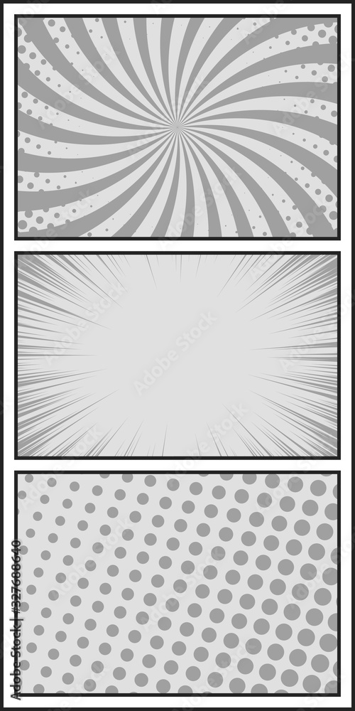 Vector vertical comic book page template with different backgrounds. Pop art style