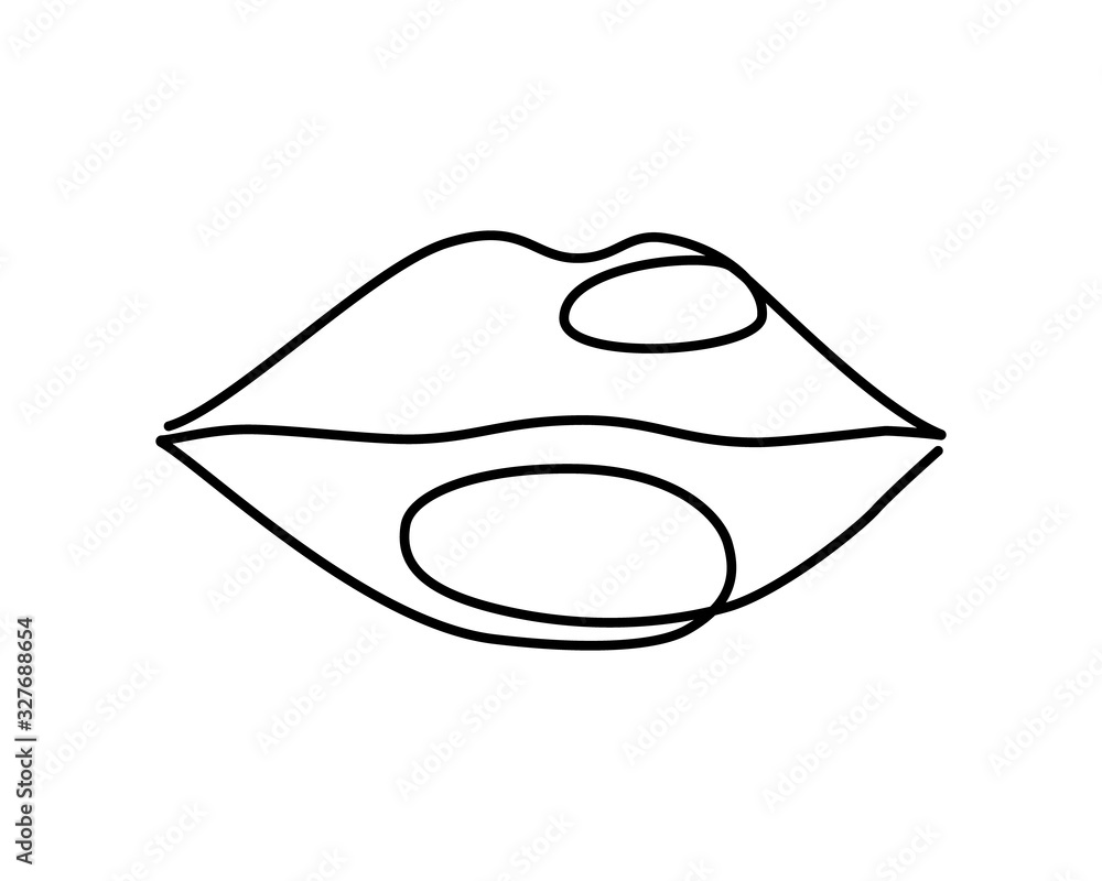 Vector illustration of female lips in one line style. Simple black silhouette isolated on white background Vector illustration of female lips in one line style. Simple black silhouette isolated on white background