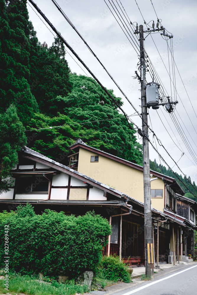 Kurama village and forest (and electric pole and cables ) Kyoto, Japan