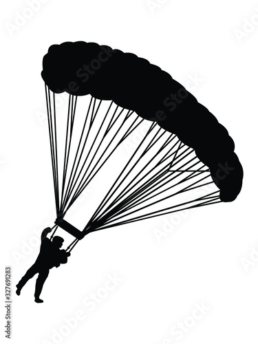 silhouettes of man playing with parachute. vector art..