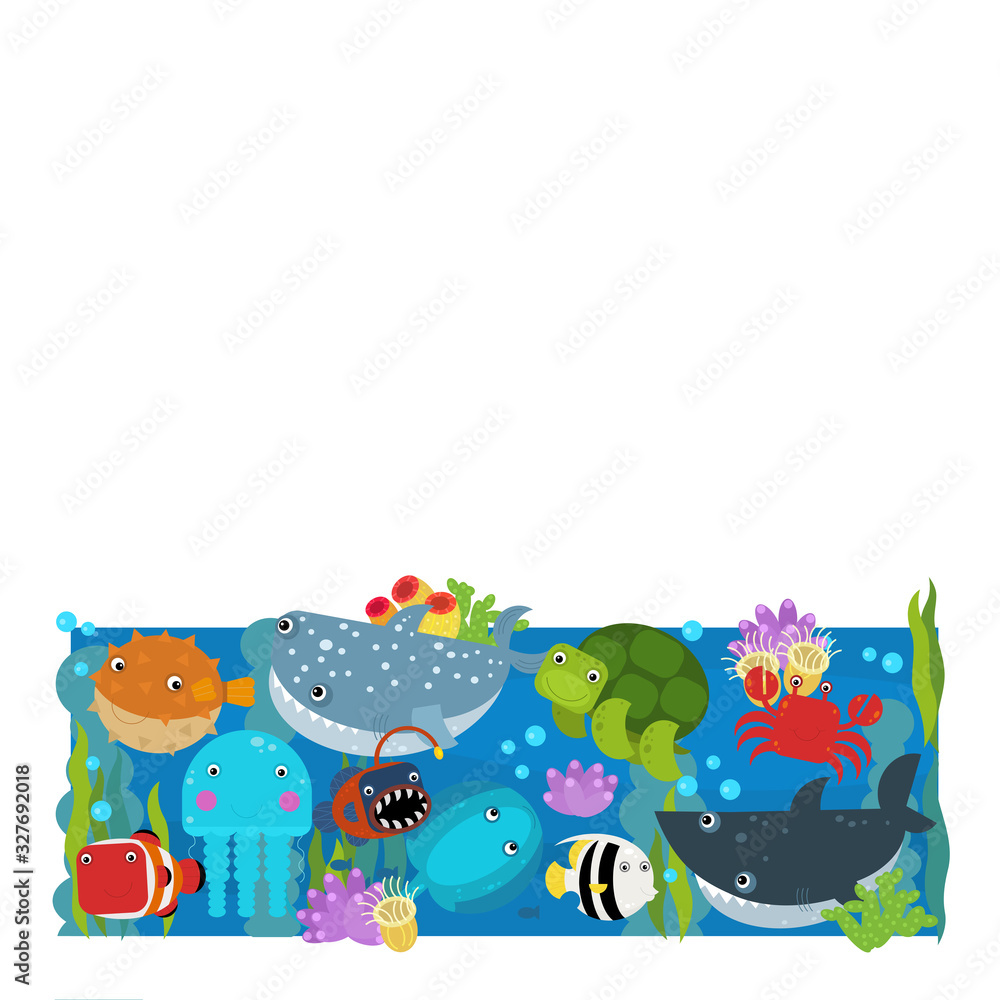 Naklejka premium cartoon scene with different sea or ocean animals in the coral reef illustration