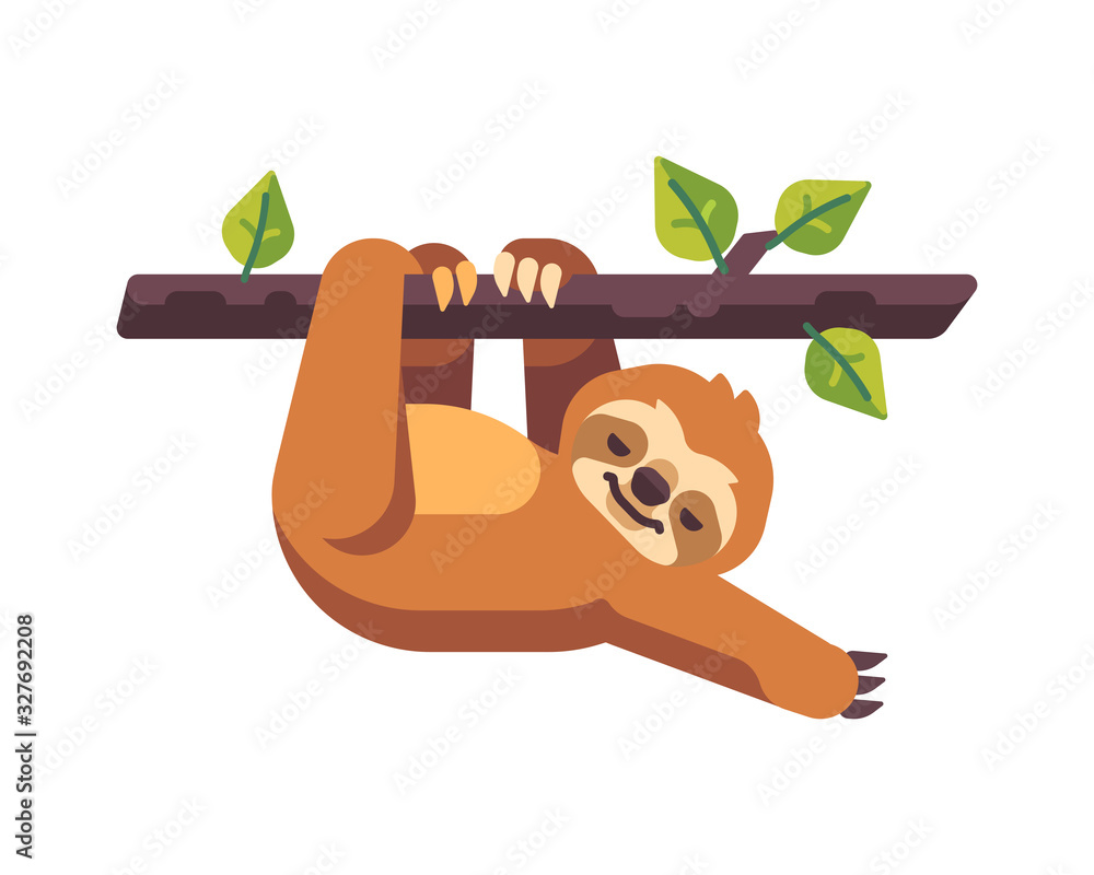 Cute sloth sleeping on a tree branch flat illustration. Cute sloth sleeping on a tree branch flat illustration.