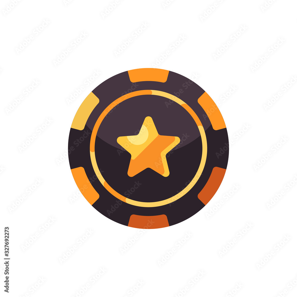 Black and gold poker chip with star symbol. Casino flat illustration Black and gold poker chip with star symbol. Casino flat illustration