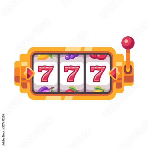 Golden slot machine with 777 symbols. Casino flat illustration
