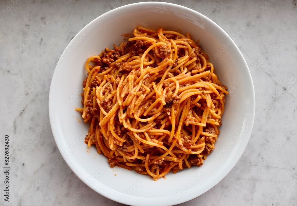 A plate full of home cooked spaghetti bolognese
