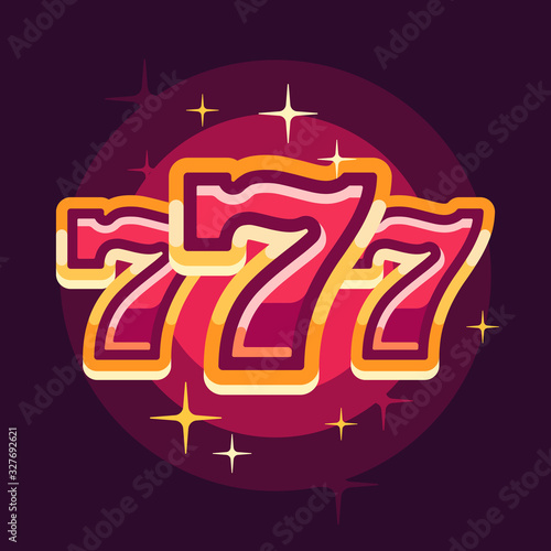 777 symbol on red background. Casino flat illustration