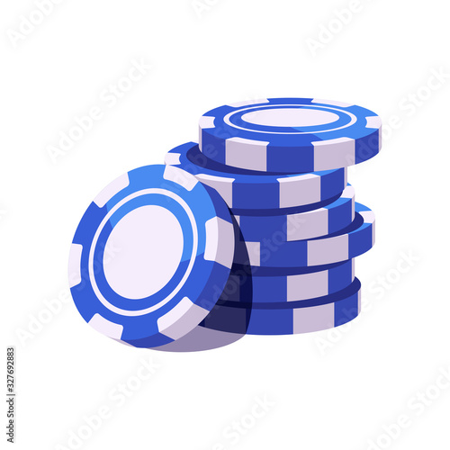 Blue poker chips stack. Casino illustration