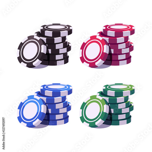 Set of colored poker chips stacks. Casino illustration