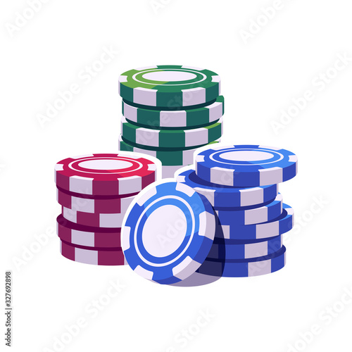 Colored poker chips stacks. Casino illustration