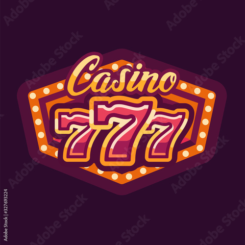 Casino 777 red retro marquee sign flat illustration