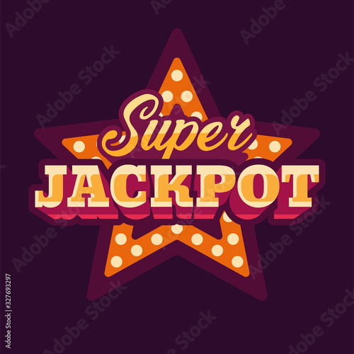 Super jackpot casino red star retro sign flat illustration
