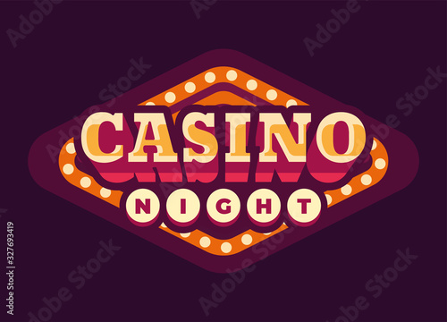 Casino night red rhombus retro sign flat illustration