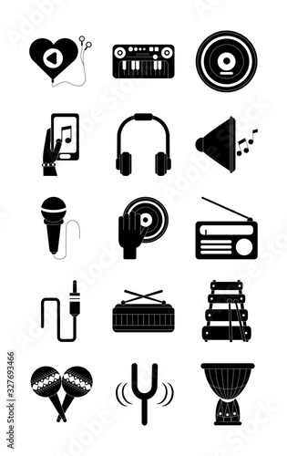 music melody sound audio icons set silhouette style icon photo