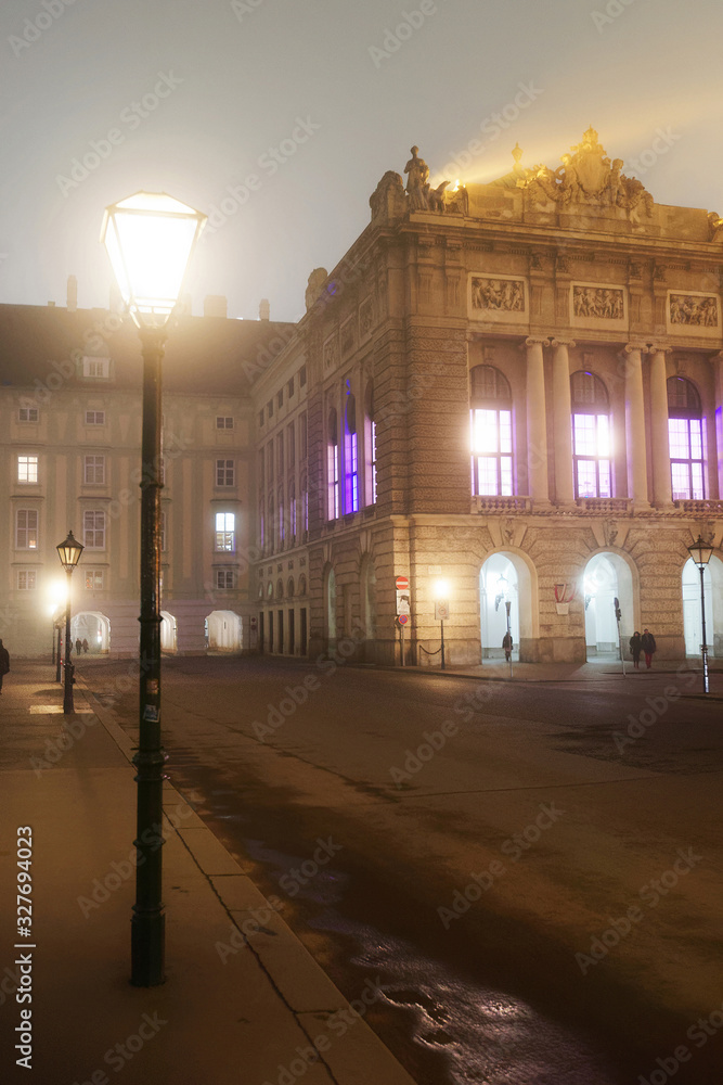 Hofburg Palace in Vienna Austria fog evening