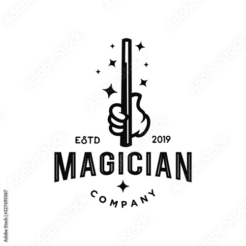 Magician with white glove holding magic wand  logo icon vector illustration