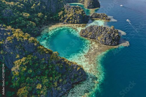 Aerial view of the Twin Lagoon in coron island, Palawan, Philippines