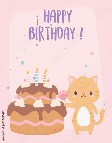 happy birthday tiger with candy cake celebration decoration card