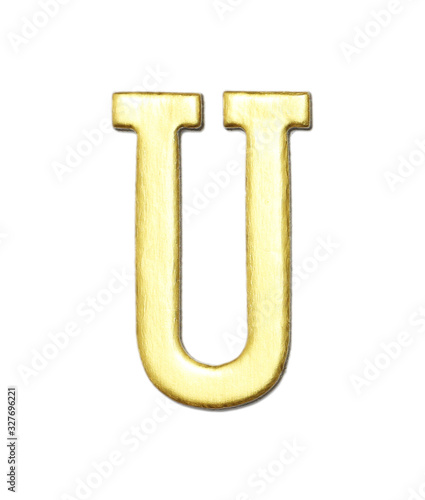 Letter U from Gold solid alphabet on white, This has clipping path.