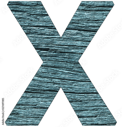 Letter X of the alphabet, with wood texture in blue color