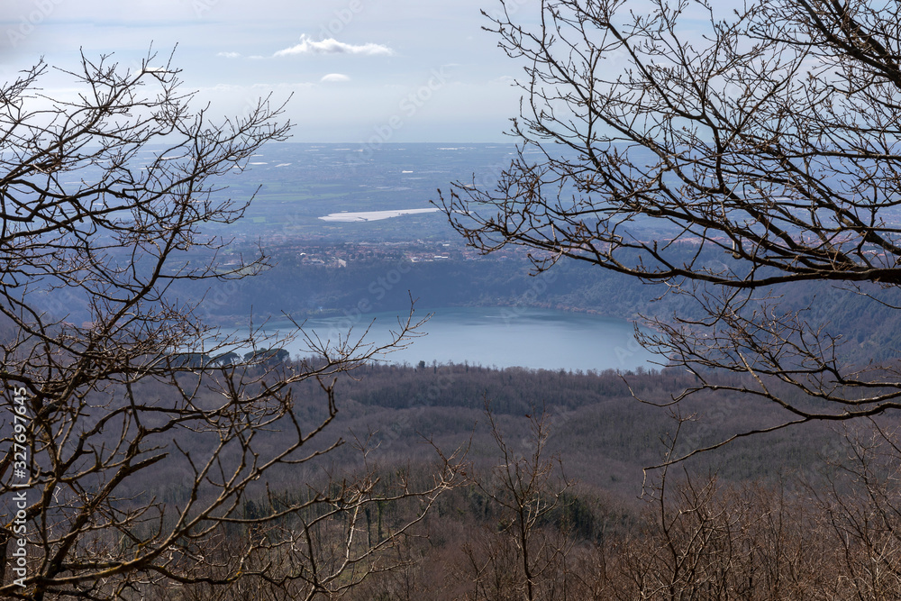 Panoramic view of Lake Nemi a few kilometers from the city of Rome, Italy. Panoramic view of Lake Nemi a few kilometers from the city of Rome, Italy.