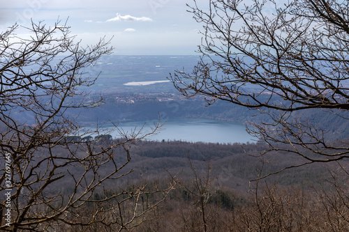 Panoramic view of Lake Nemi a few kilometers from the city of Rome, Italy.